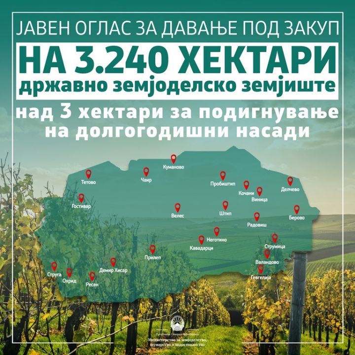 Земјоделците да аплицираат за земјоделско земјиште до 21 јули