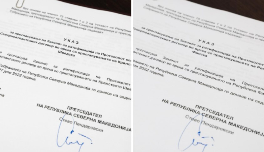 Пендаровски ги потпиша указите, со тоа Македонија дава официјално зелено светло за Шведска и Финска во НАТО