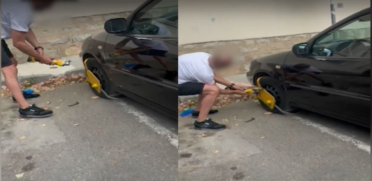ВИДЕО: Наместо да плати, со брусилка ја пресече канџата за паркинг