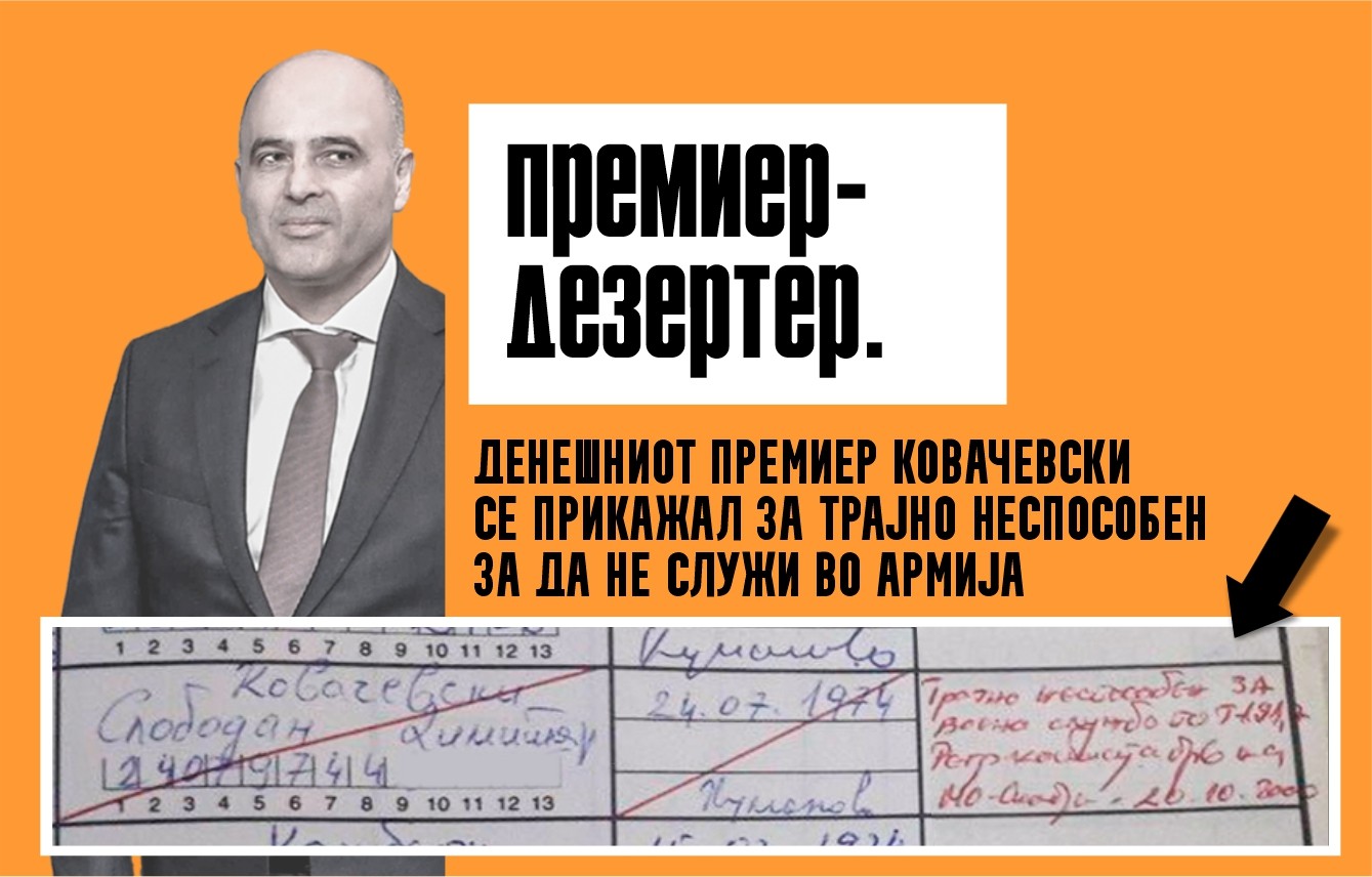 (ДОКУМЕНТ) „Ковачевски е ТРАЈНО НЕСПОСОБЕН, дали лажел за да избегне војска или имаме неспособен човек за премиер“, прашуваат од ВМРО-ДПМНЕ