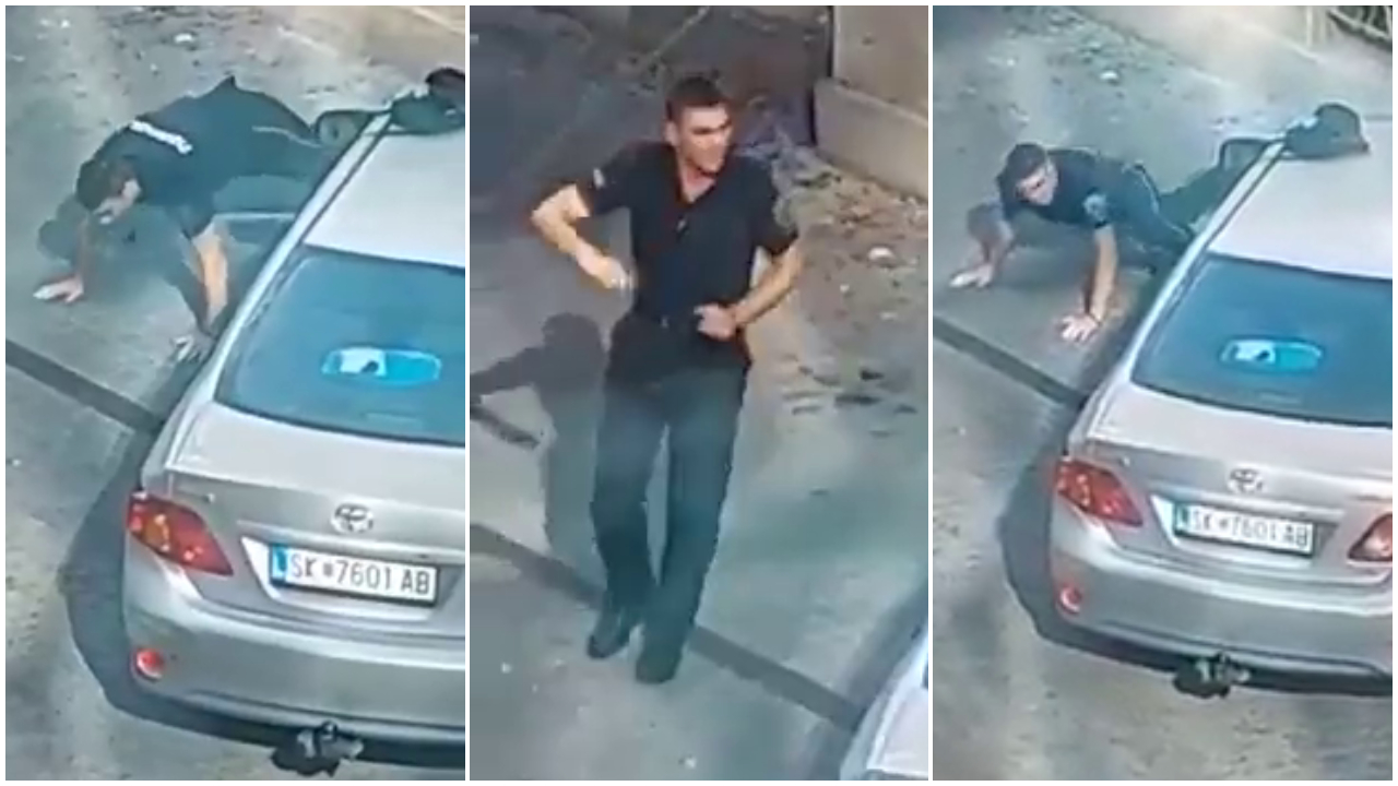 ВИДЕО: Полицаец во Скопје прави склекови на улица – стана хит на интернет