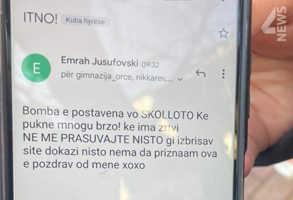 „Бомбата е поставена ќе пукне за брзо, ќе има многу жртви“ – ова е пораката денеска испратена до училиштата