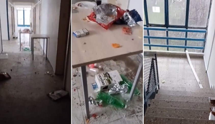 ВИДЕО: За Нова година демолиран студентски дом во Скопје: Расфрлено стакло, керамика, искршени хидранти…