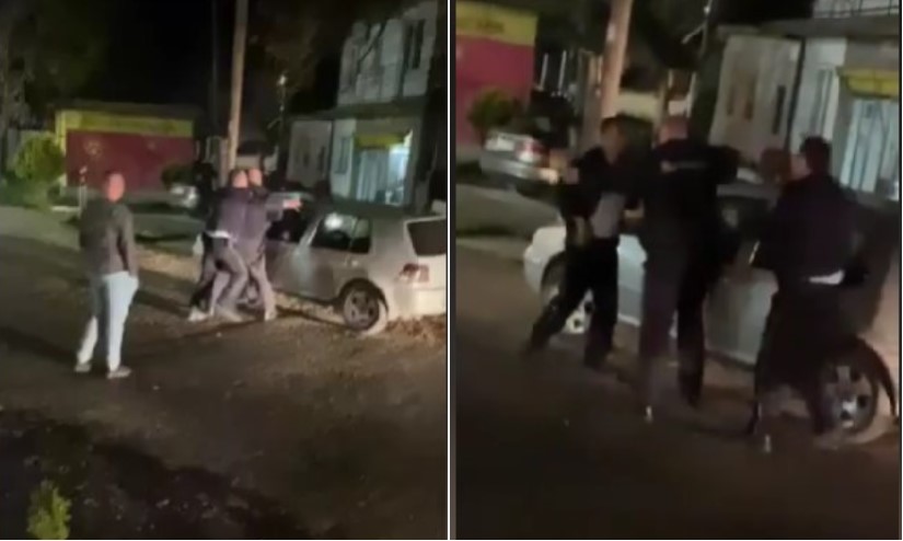 ВИДЕО: Се појави видео од тепачката меѓу полицајци – едниот се фаќа за пиштол, друг пцуе, трет ги разделува
