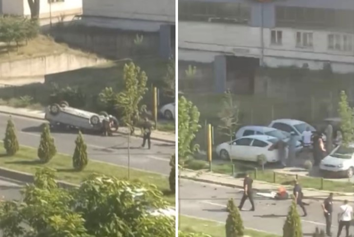 ВИДЕО: Автомобил се превртел во Аеродром, интервенирале пожарникарите!
