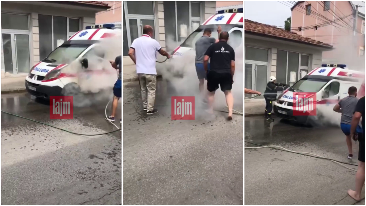ВИДЕО Возила на Брза помош се запали во Куманово