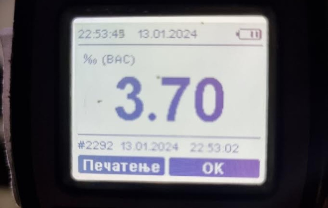 Скопјанец фатен како вози со 3,7 промили алкохол во крвта