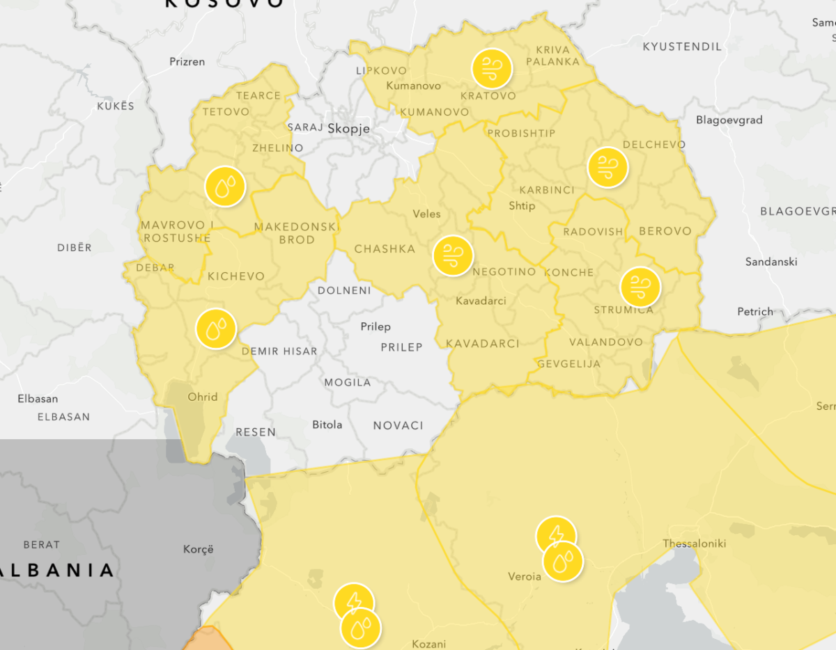Метео аларм за Македонија, овие делови ќе бидат зафатени од силен ветер, дожд и грмотевици
