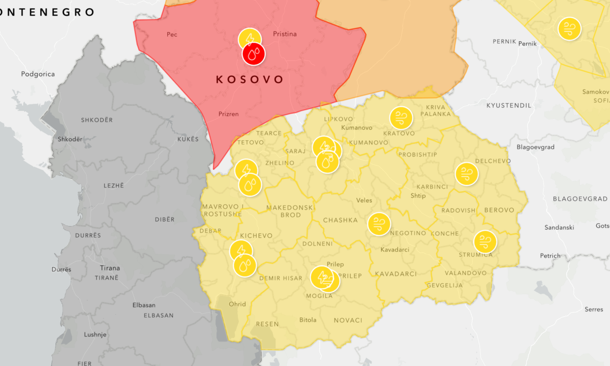 ЖОЛТ МЕТЕО АЛАРМ: Опасност од ветер, дожд и грмотевици во Македонија