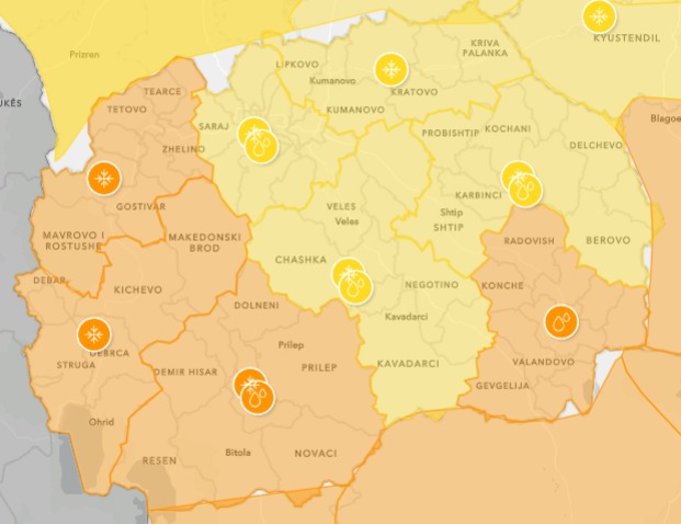 Метео аларм за утре за Македонија: Доаѓаат обилни врнежи од дожд, а на овие места и снег