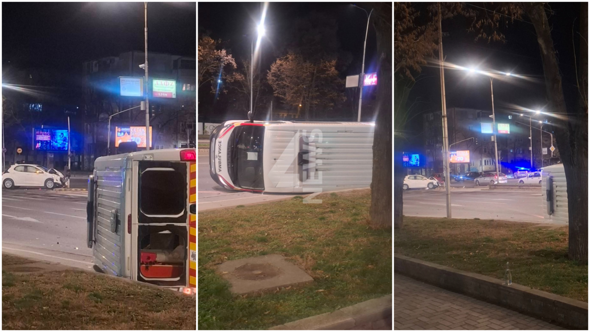 ФОТО Брза помош се преврте по судир со автомобил во Скопје