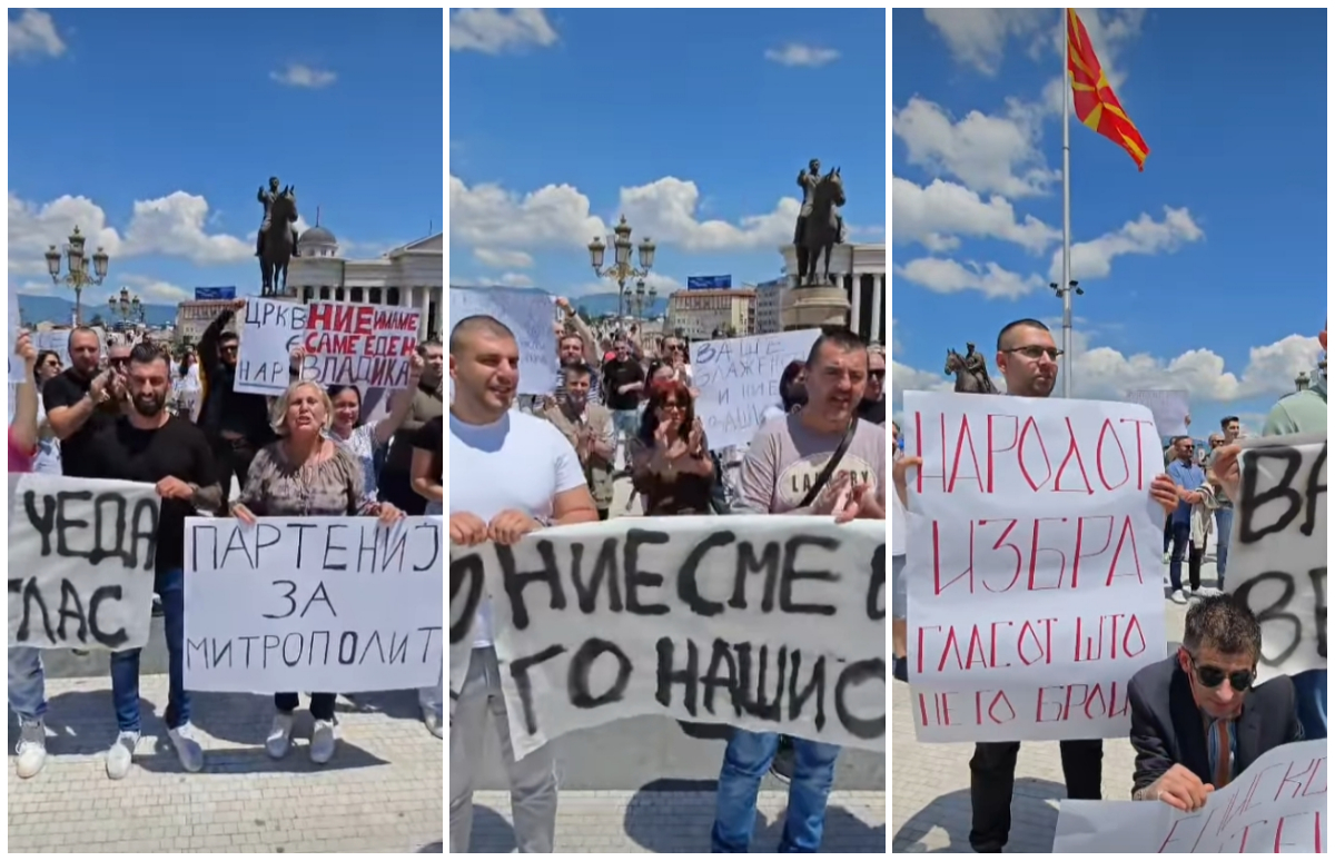Мирен собир на верници на плоштадот во Скопје во поддршка на владиката Партениј