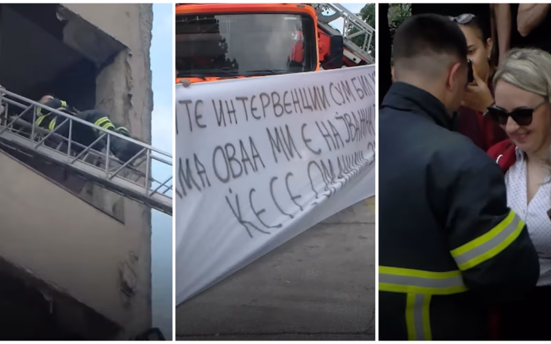 Романтичен момент на Денот на пожарникарите: Запросување среде показна вежба